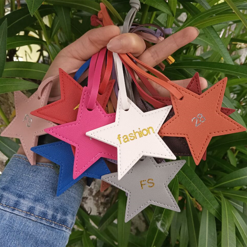 Monogram Keychain Leather - 1PCS 무료 이니셜 다섯개 스타 가죽