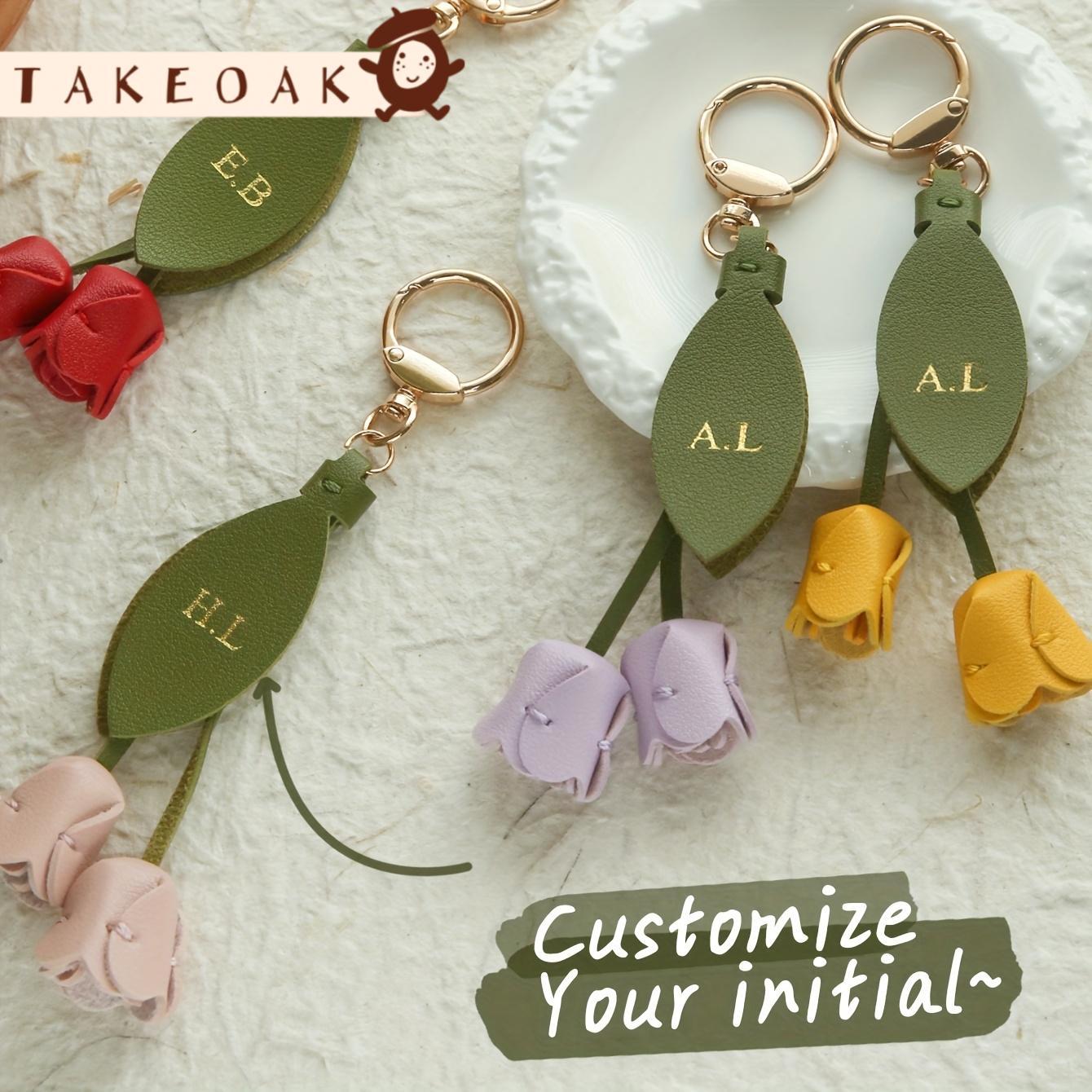 Monogram Keychain Leather - 맞춤형 이니셜 가죽 튤립 키체인, 모노그램