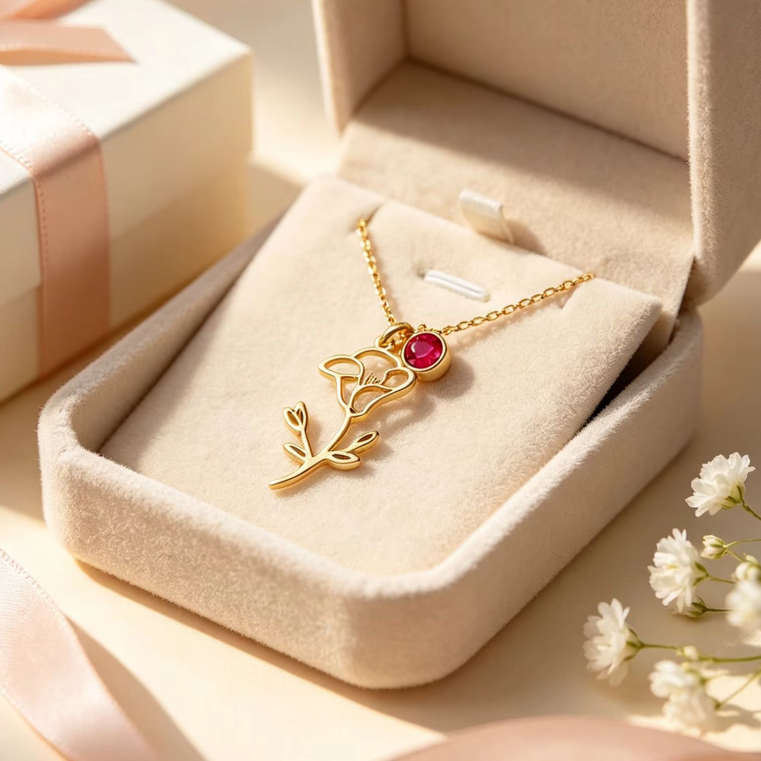 Birth Flower Necklace - 맞춤형 탄생석 스테인리스 스틸 펜던트 목걸이,