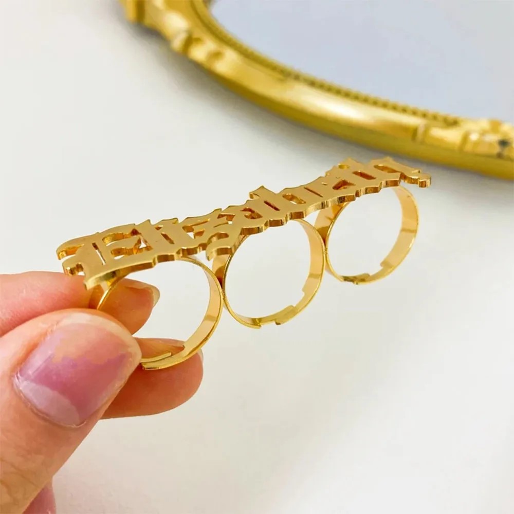 여성용 맞춤형 이름 반지, 너클 큰 3 손가락 반지,  - Initial Ring Custom 리뷰 및 가격