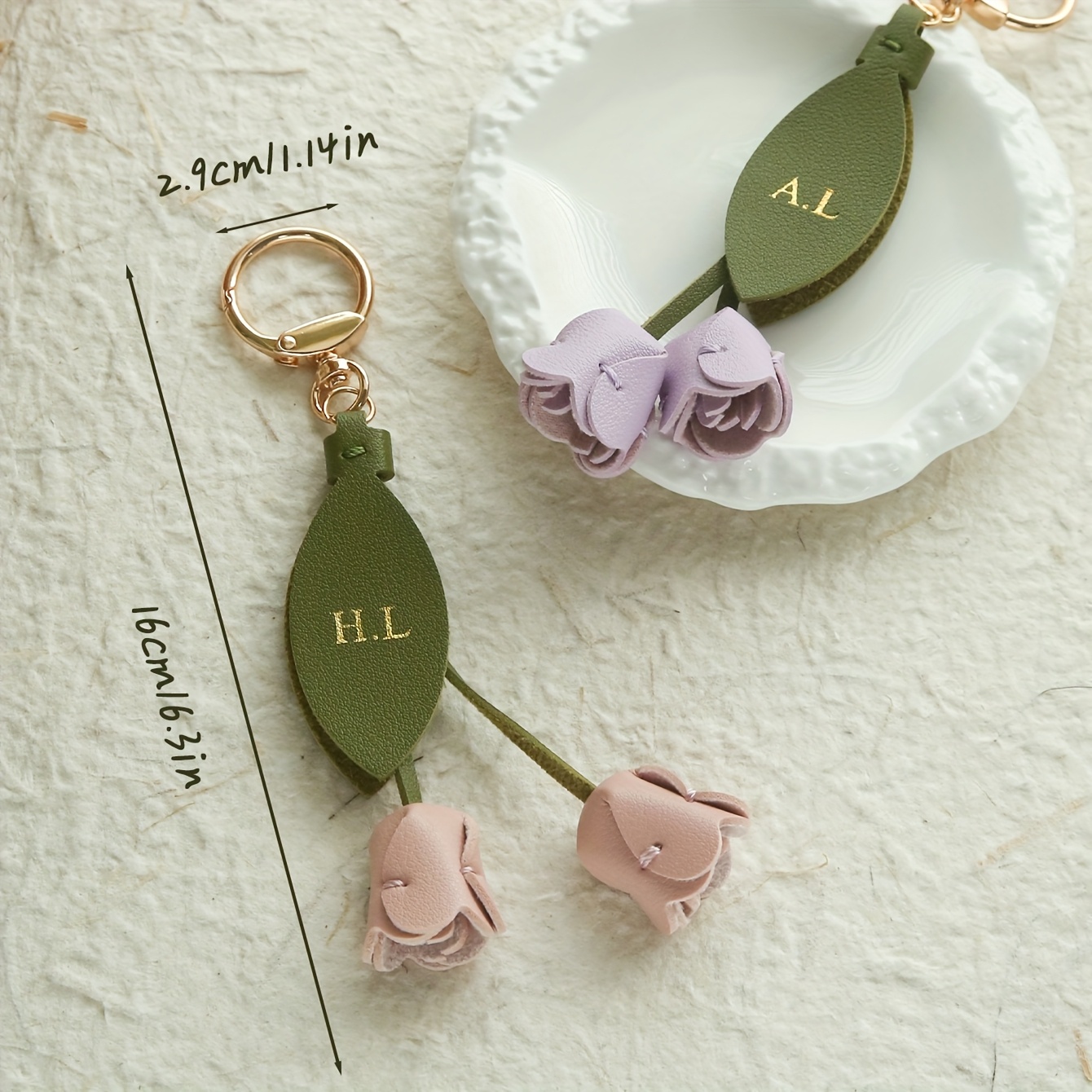 맞춤형 이니셜 가죽 튤립 키체인, 모노그램 인조 가죽  - Monogram Keychain Leather 리뷰 및 가격